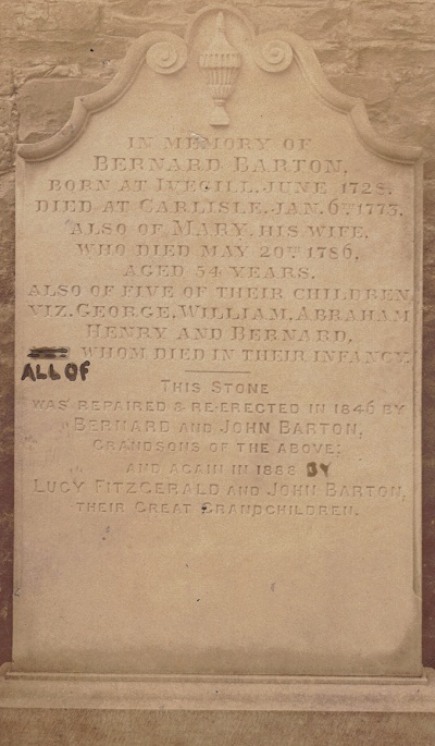 Bernard Barton of Carlisle Gravestone new version with John Barton's corrections.jpg