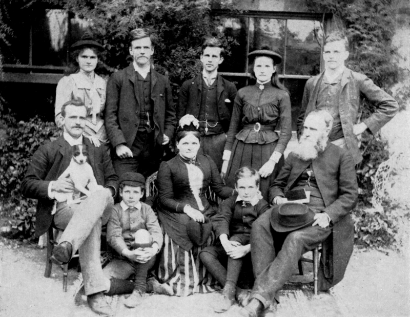 John Barton and his family at Holy Trinity Vicarage Cambridge 1884 Back row Ethel Jack Cecil Jessie Fred Centre row Arthur Emily John In front Bill Guy.jpg